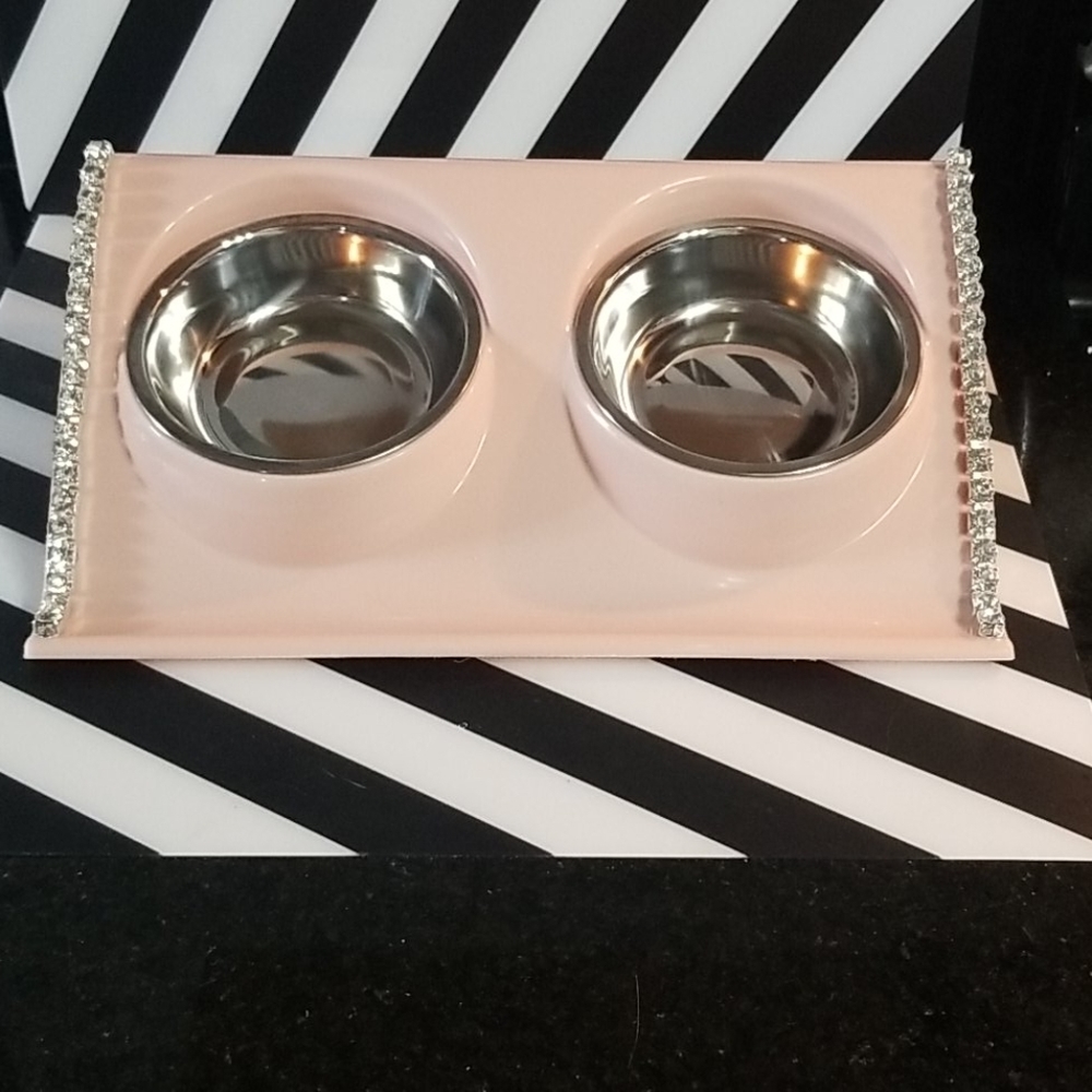 Pink rhinestone pet bowls